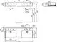 Weißer Doppelwaschtisch von Ideal Standard mit zwei Becken, veranschaulicht in Draufsicht und Seitenansicht, inkl. Maße und Installationsdetails.
